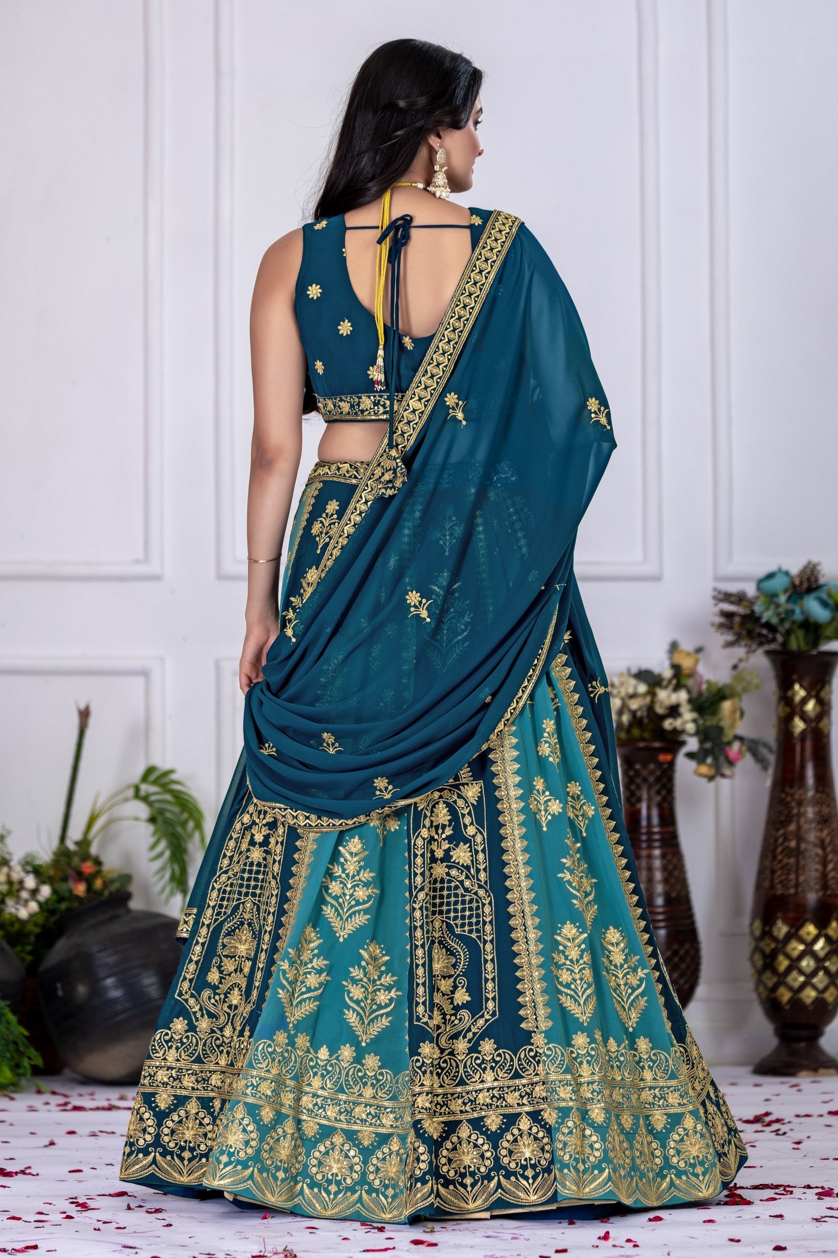 DEIANA'S Heavy Plain with crease work Lehenga Choli - Rama