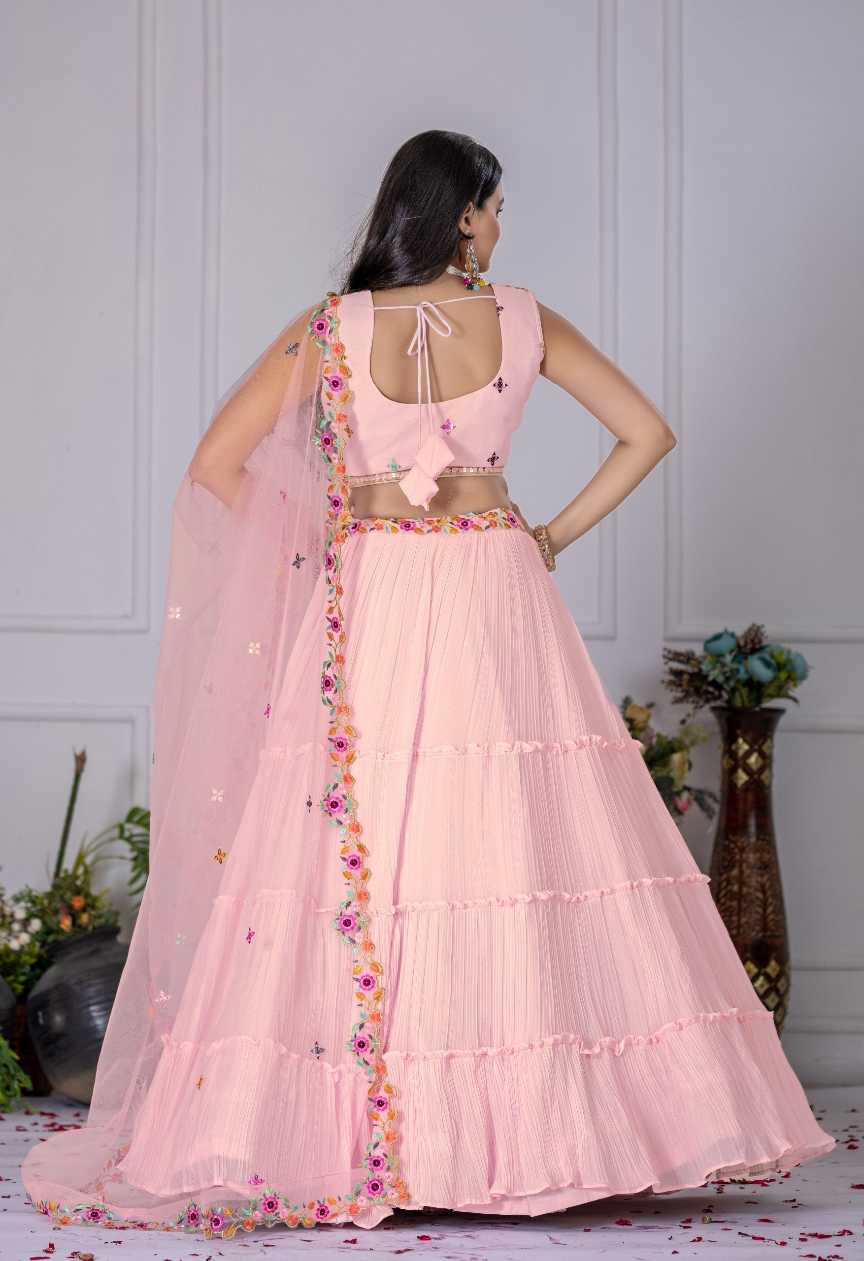 DEIANA'S Heavy Plain with crease work Lehenga Choli - Pink