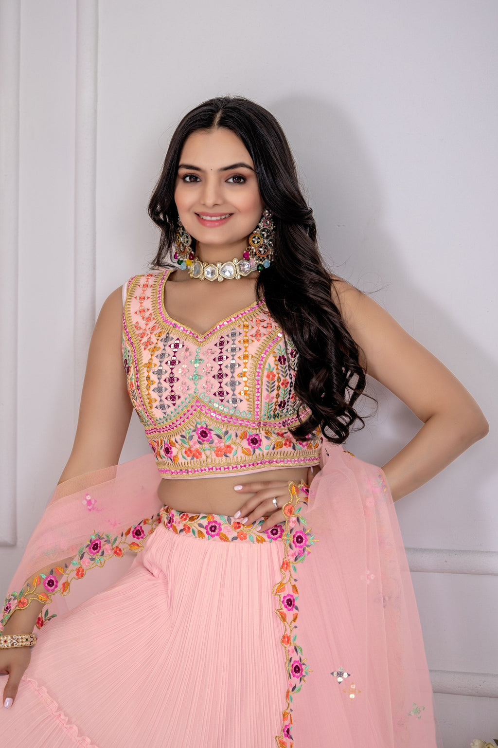 DEIANA'S Heavy Plain with crease work Lehenga Choli - Pink