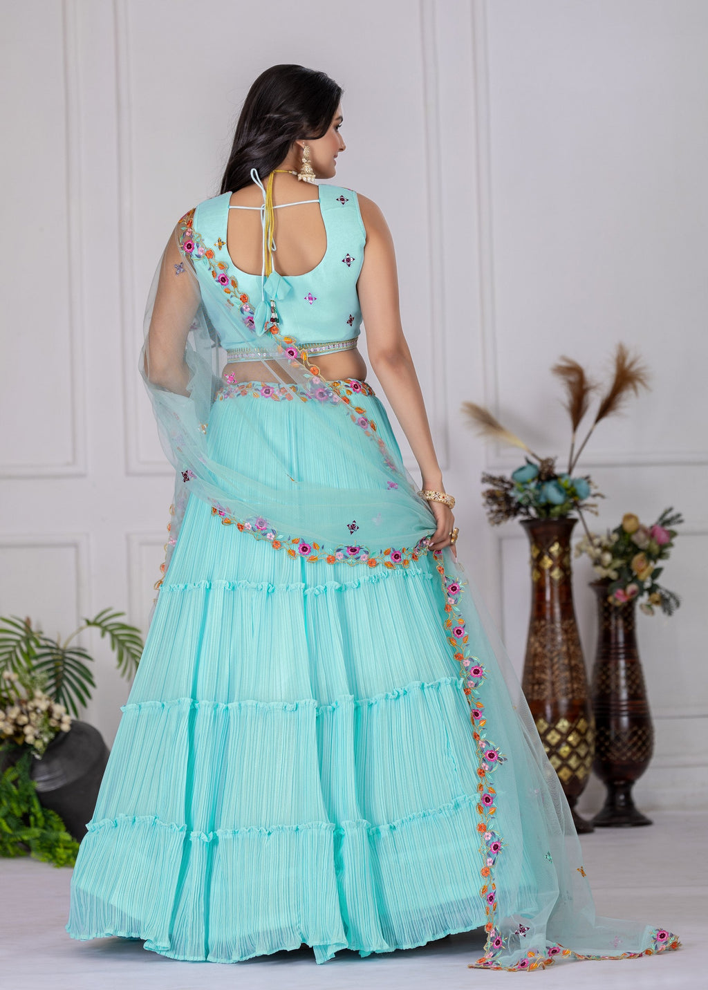 DEIANA'S Heavy Plain with crease work Lehenga Choli - Sky Blue