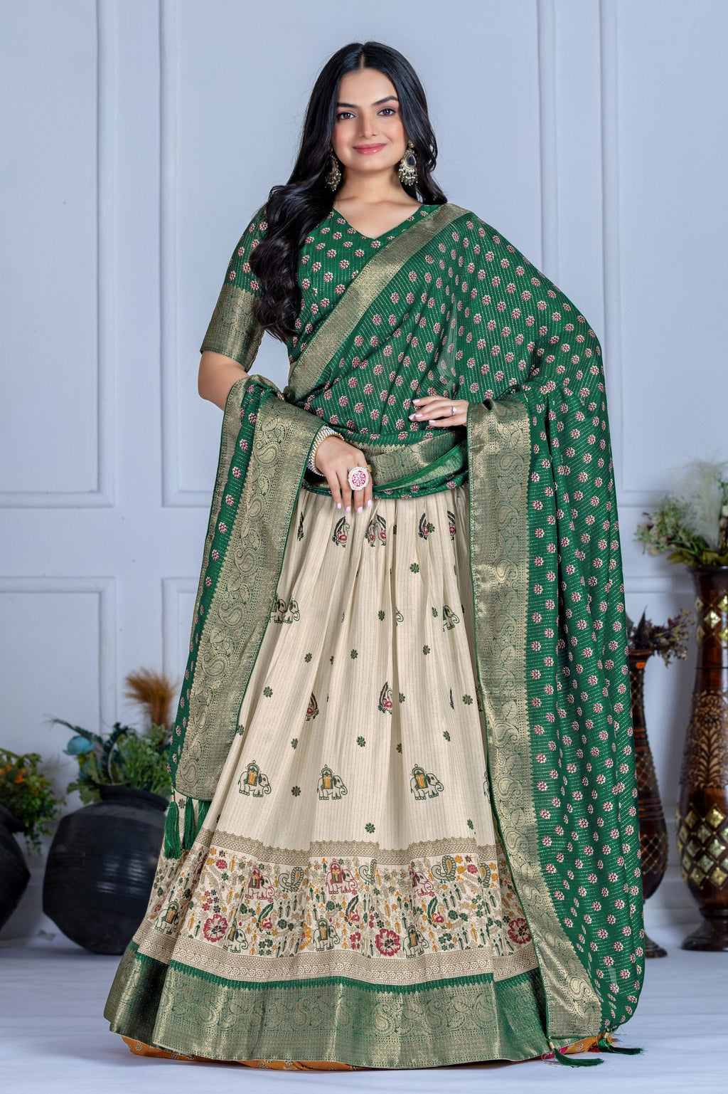 DEIANA'S Jacquard With Jari Print Weaving Lehenga Choli - Off White