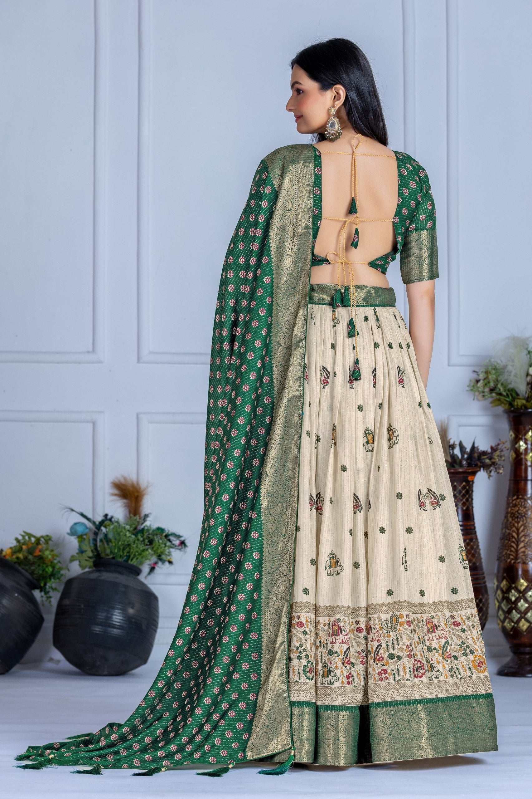 DEIANA'S Jacquard With Jari Print Weaving Lehenga Choli - Off White