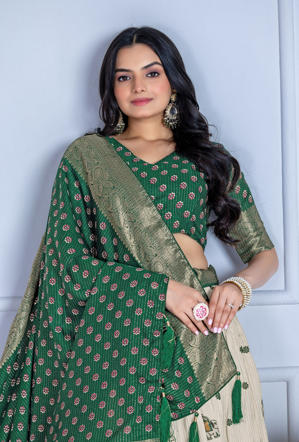 DEIANA'S Jacquard With Jari Print Weaving Lehenga Choli - Off White