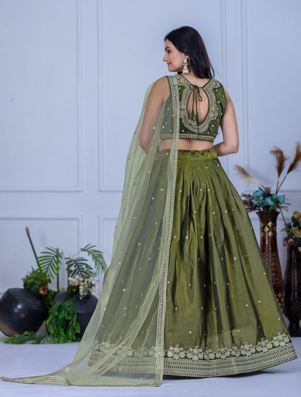 DEIANA'S Heavy Embroidery With Sequence Work Lehenga Choli - Mehndi