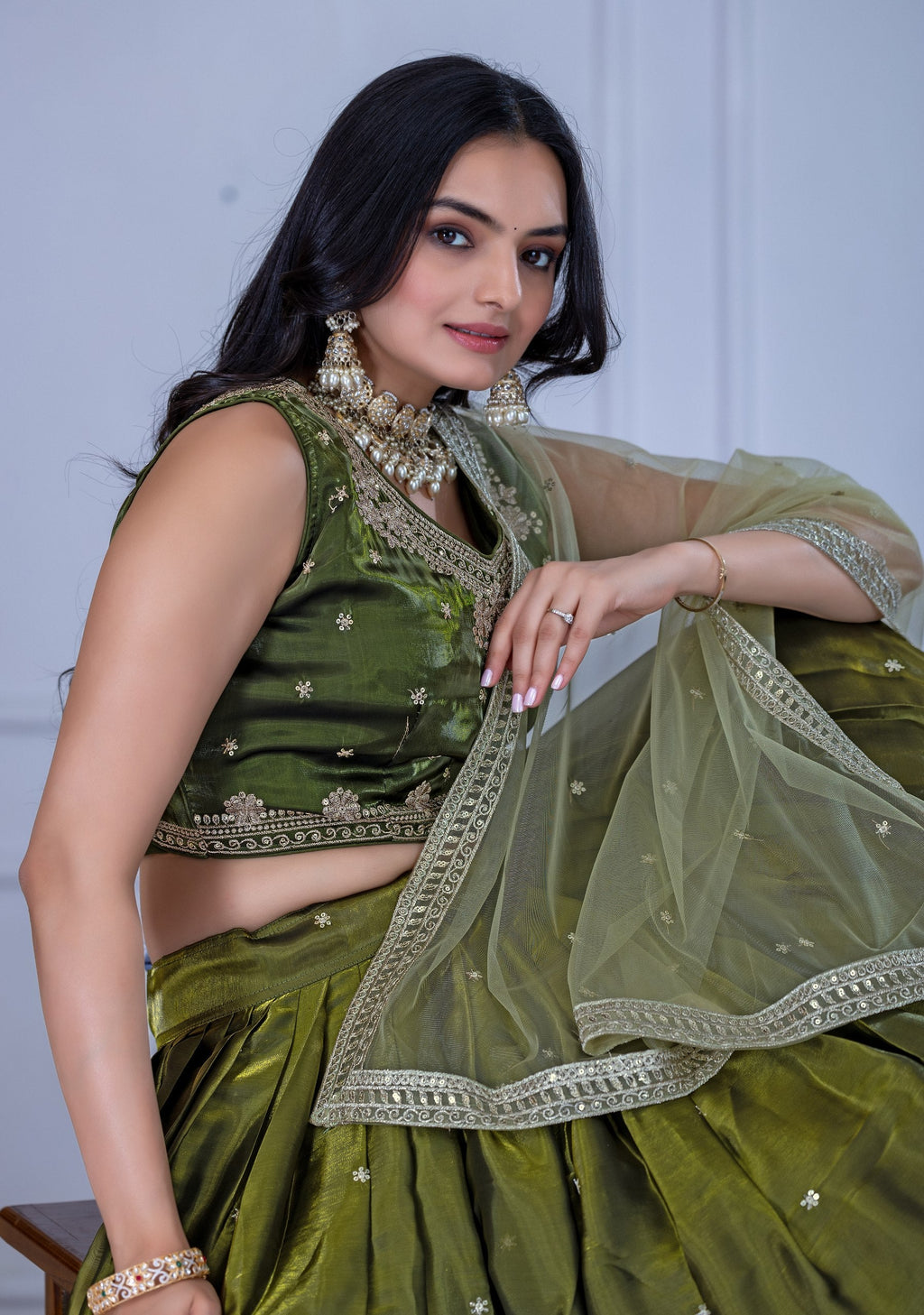 DEIANA'S Heavy Embroidery With Sequence Work Lehenga Choli - Mehndi