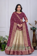 DEIANA'S Jacquard With Jari Lining With Print Lehenga Choli - Off White