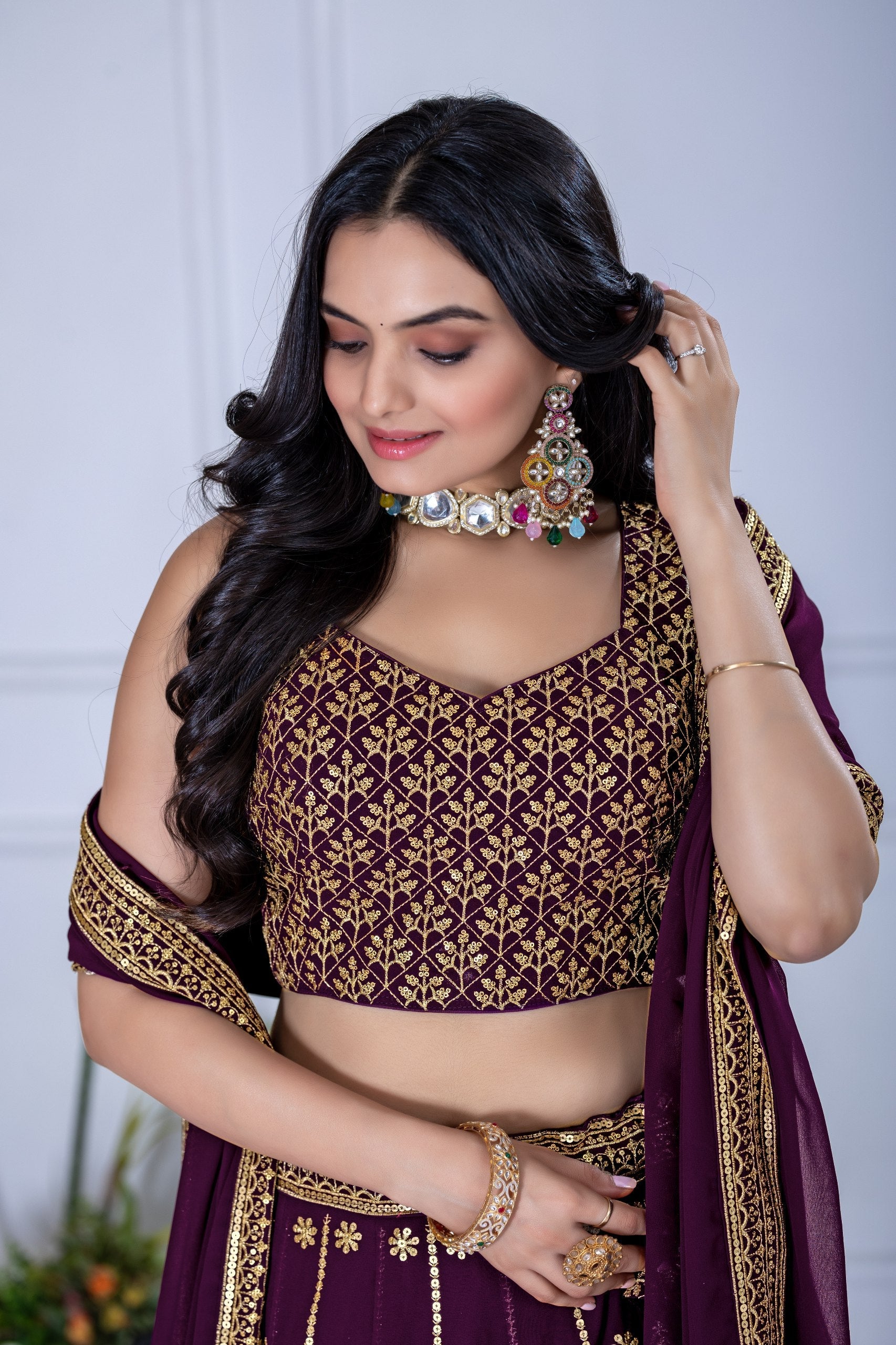 DEIANA'S Heavy Embroidery With Thread Work Lehenga Choli - Wine