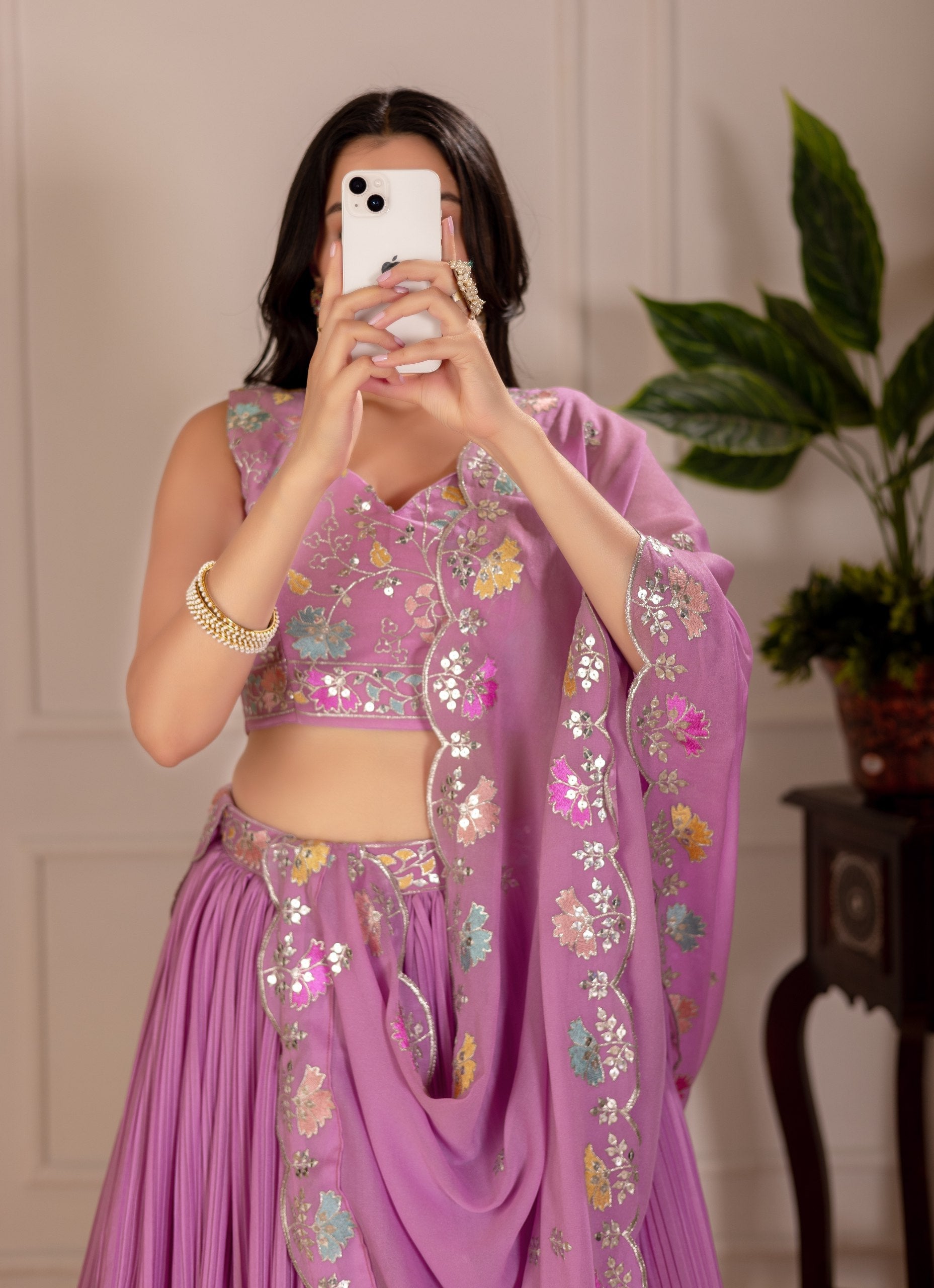 DEIANA'S Heavy Plain with crease work Lehenga Choli - Pink