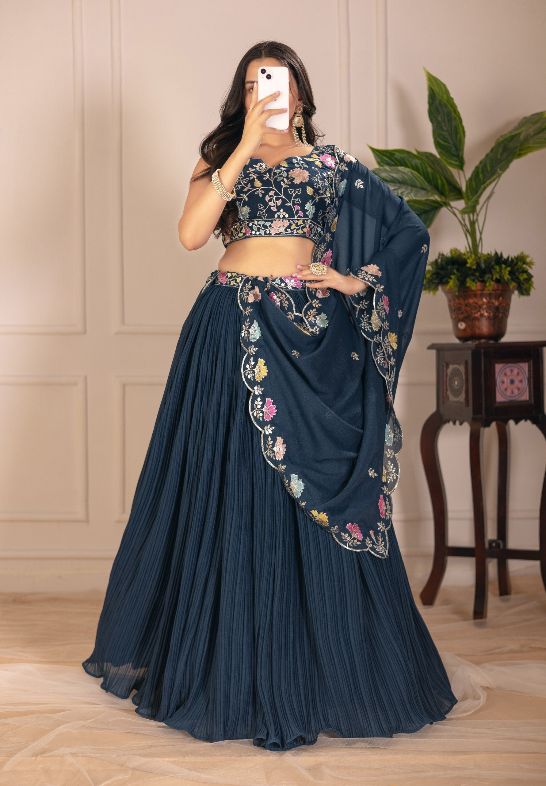 DEIANA'S Heavy Plain with crease work Lehenga Choli - Rama