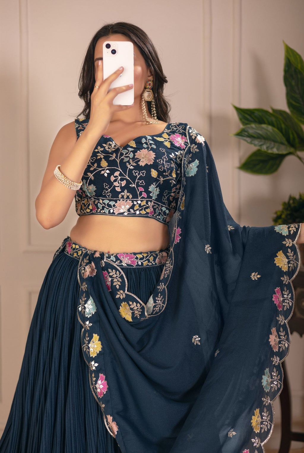 DEIANA'S Heavy Plain with crease work Lehenga Choli - Rama