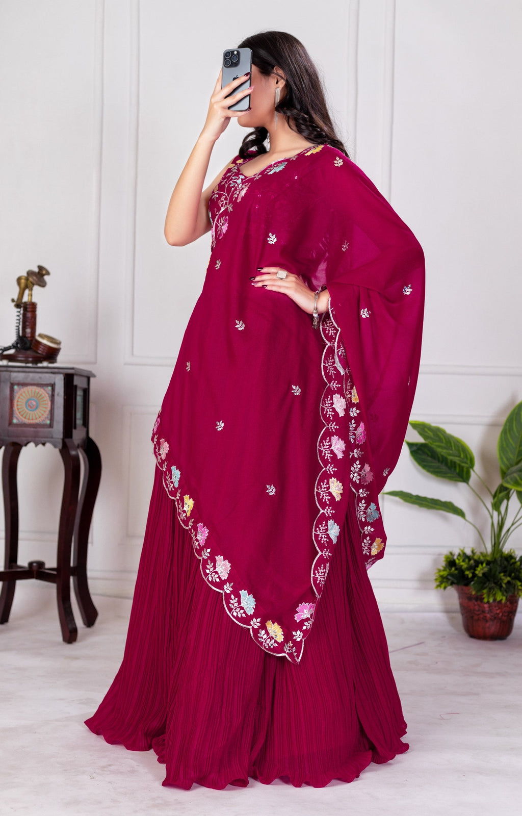 DEIANA'S Heavy Plain with crease work Lehenga Choli - Red