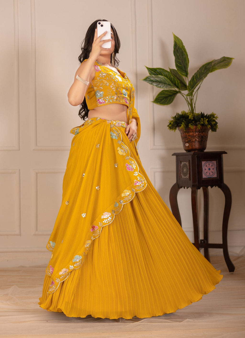 DEIANA'S Heavy Plain with crease work Lehenga Choli - Yellow