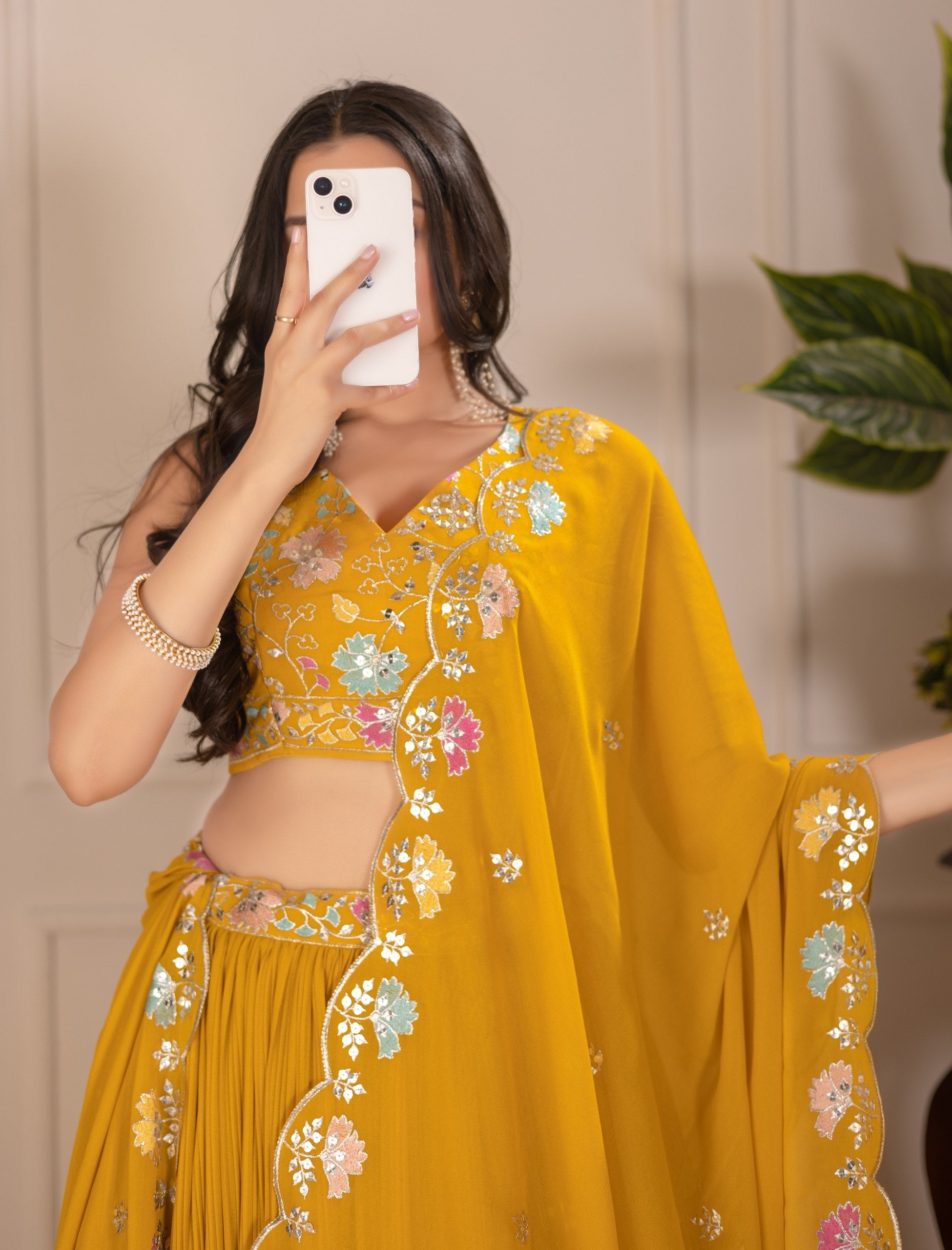 DEIANA'S Heavy Plain with crease work Lehenga Choli - Yellow