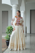 Evanik Navratri Off White Kora Cotton With Kutchi Work Stitched Lehenga Choli