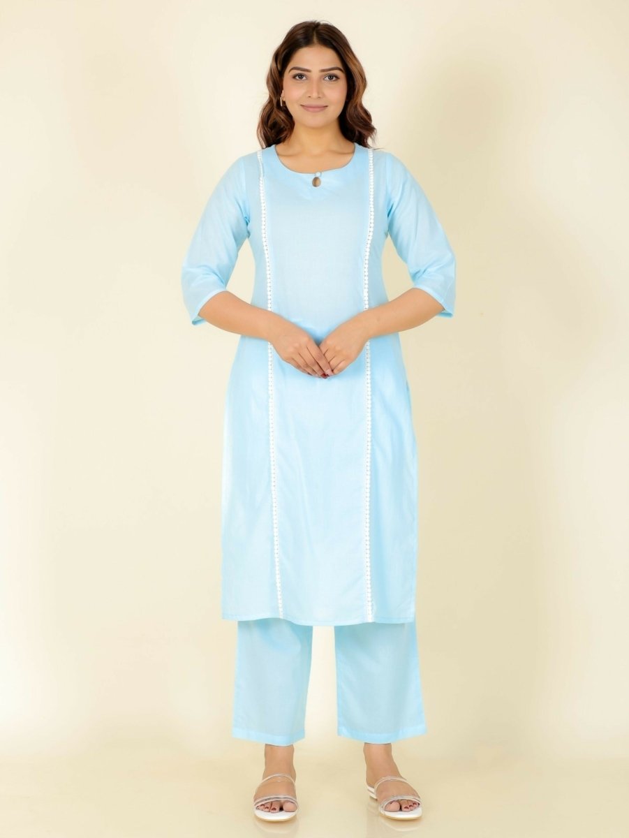 Aramya Panelled Soft Cotton Solid Women's Kurta - Blue