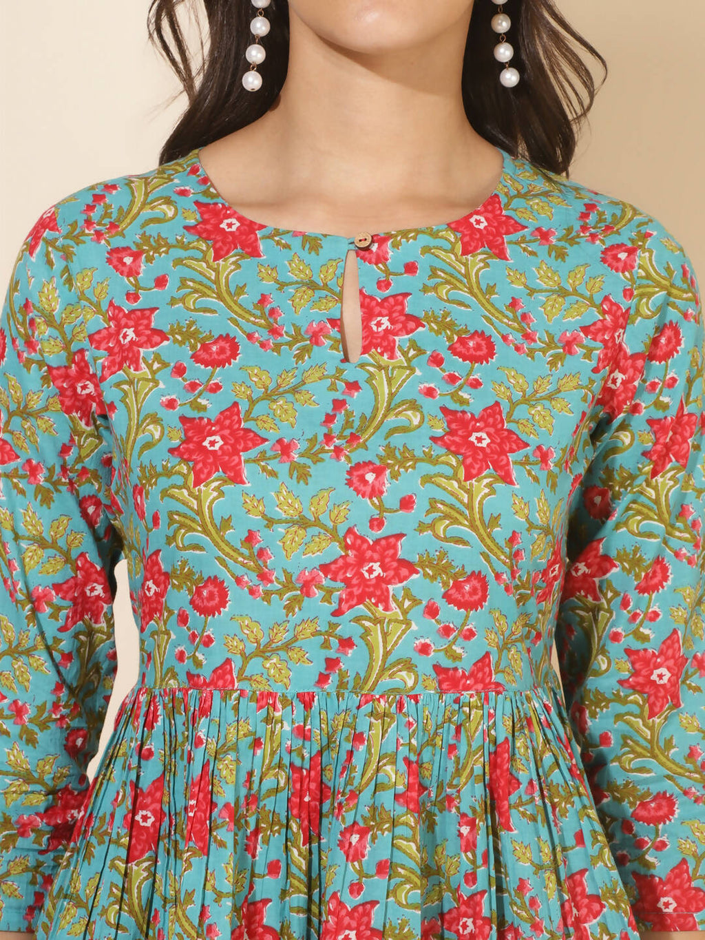 Janasya Women's Blue Cotton Printed Casual Peplum Co-ords