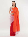 Exclusive Collection Beautiful Khadi Cotton Orange Light Pink Red Handloom Saree