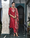 Vaasva Women's Silk Emboidered Solid Pant Set & Digital Printed Dupatta