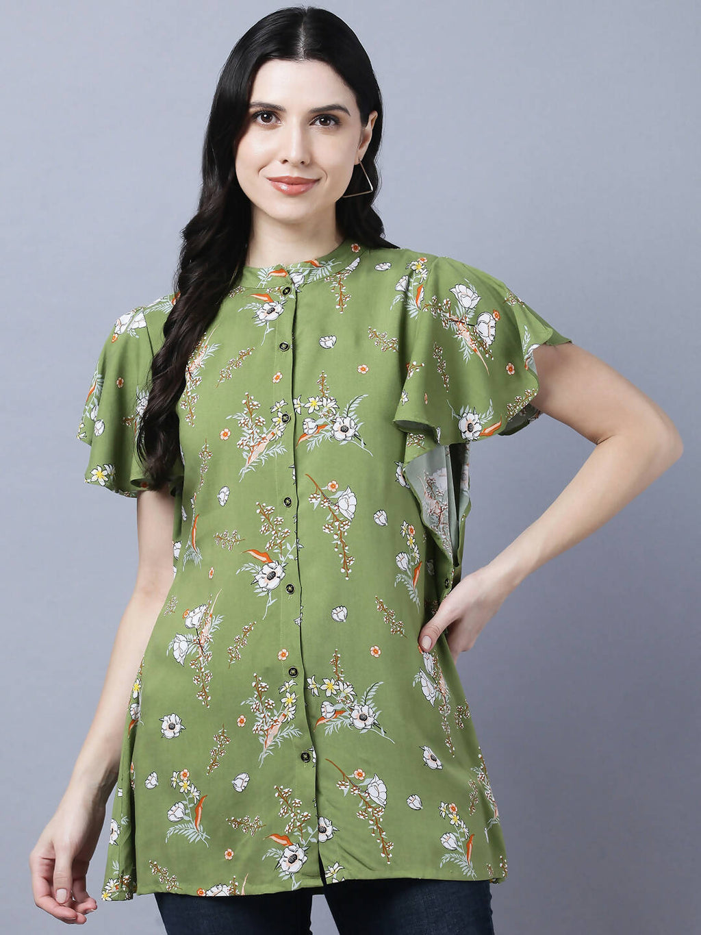 Myshka Stylish Green Viscose Short Sleeve Women's Top