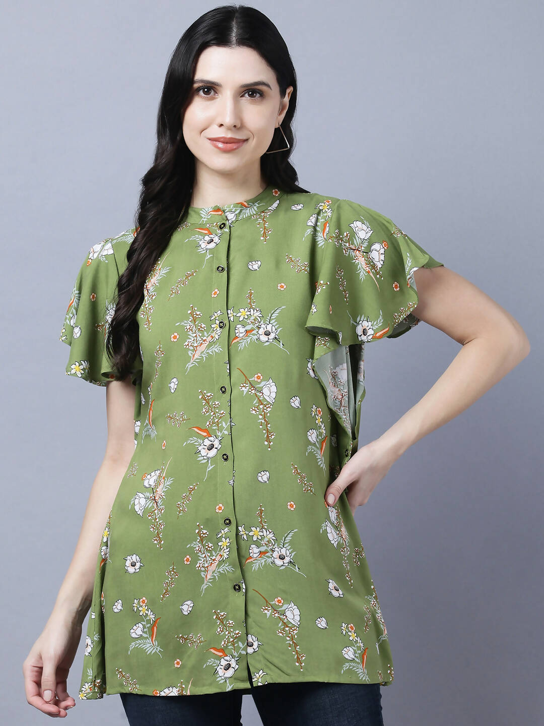 Myshka Stylish Green Viscose Short Sleeve Women's Top