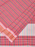 Pink Bamboo Cotton Plain Saree with Checks Design No Blouse - Global Threads