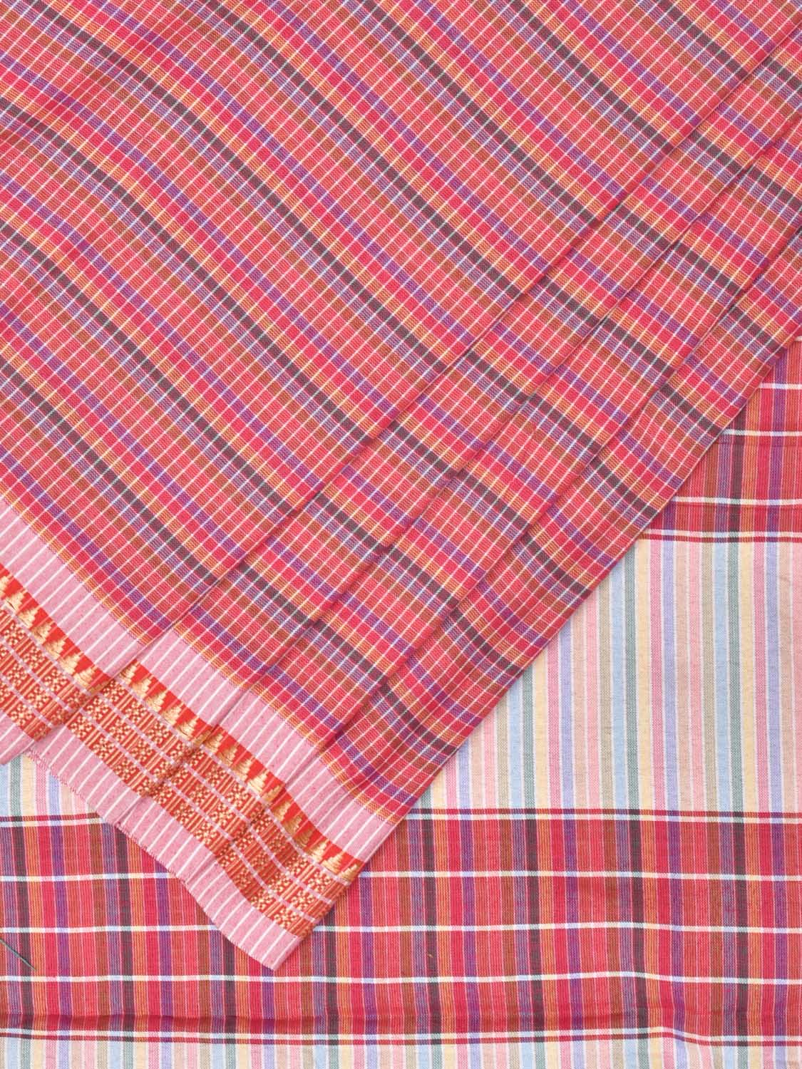 Pink Bamboo Cotton Plain Saree with Checks Design No Blouse - Global Threads