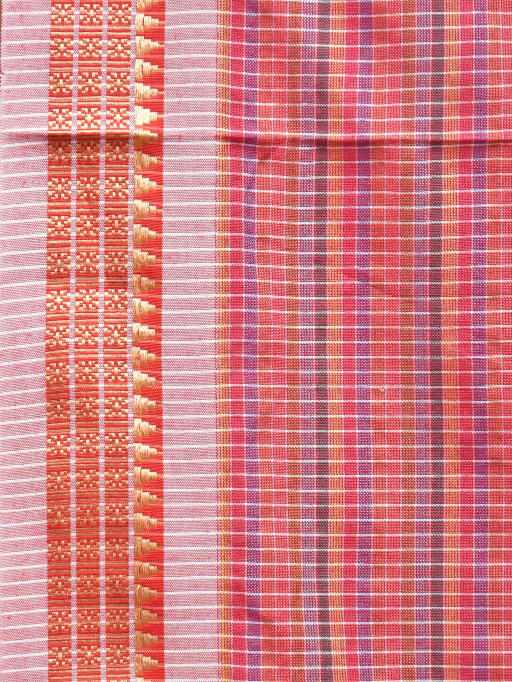 Pink Bamboo Cotton Plain Saree with Checks Design No Blouse - Global Threads