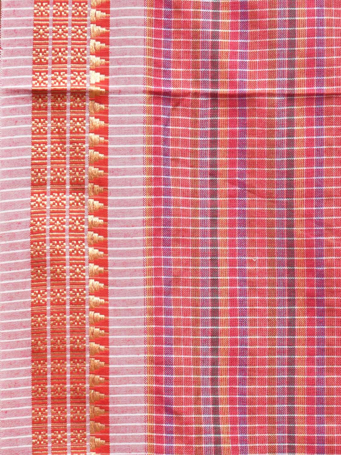 Pink Bamboo Cotton Plain Saree with Checks Design No Blouse - Global Threads