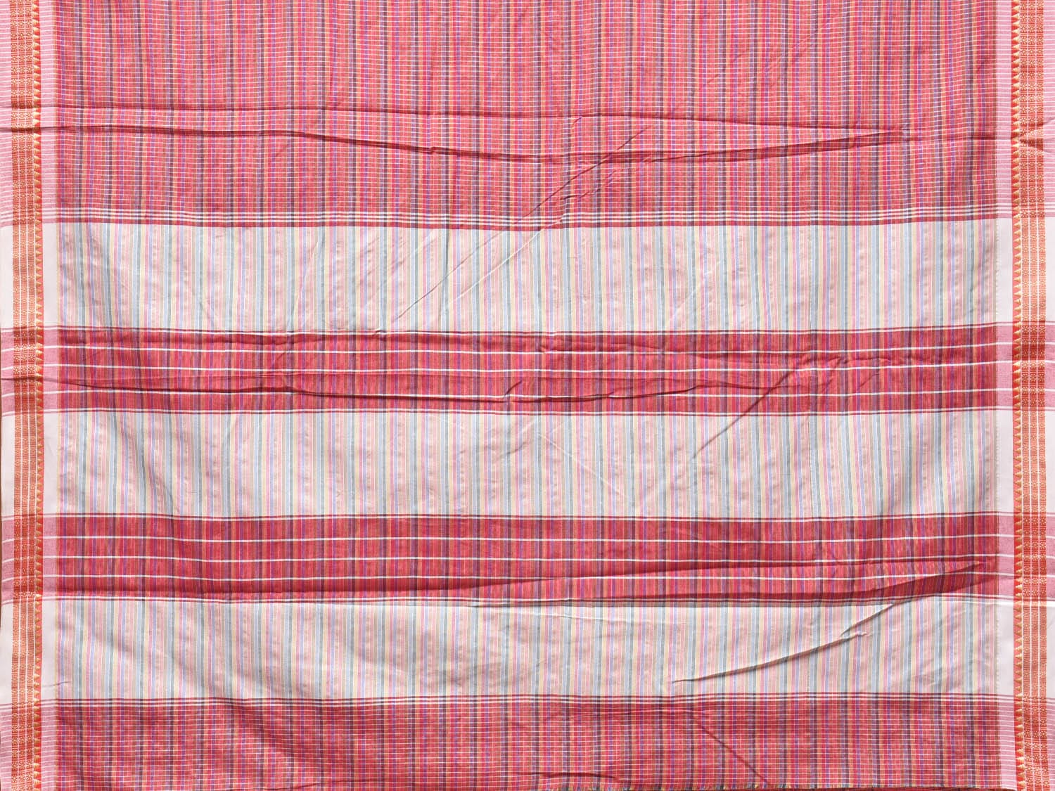 Pink Bamboo Cotton Plain Saree with Checks Design No Blouse - Global Threads