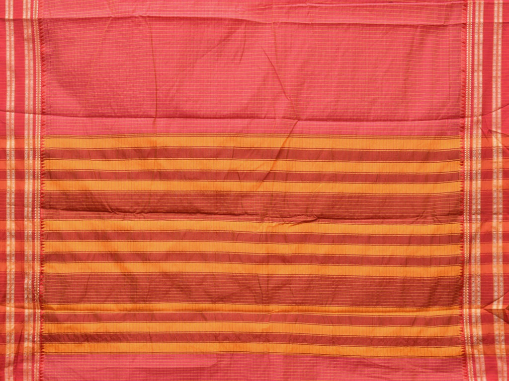 Pink Bamboo Cotton Saree with Checks Design No Blouse - Global Threads