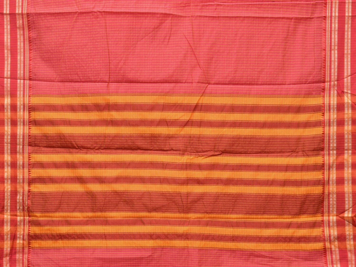 Pink Bamboo Cotton Saree with Checks Design No Blouse - Global Threads