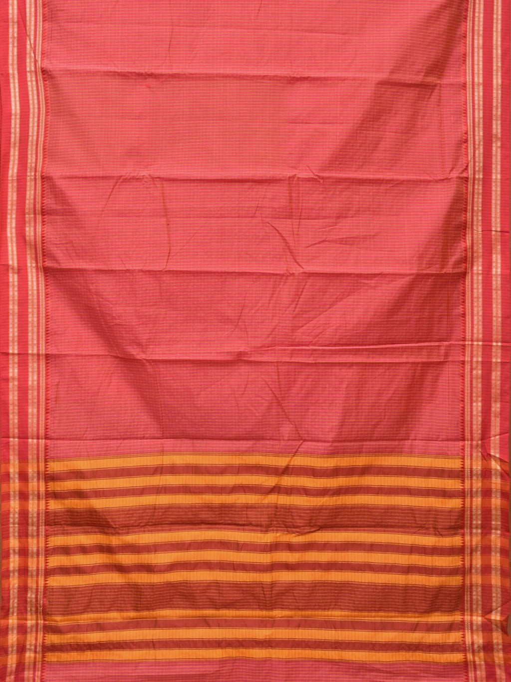 Pink Bamboo Cotton Saree with Checks Design No Blouse - Global Threads
