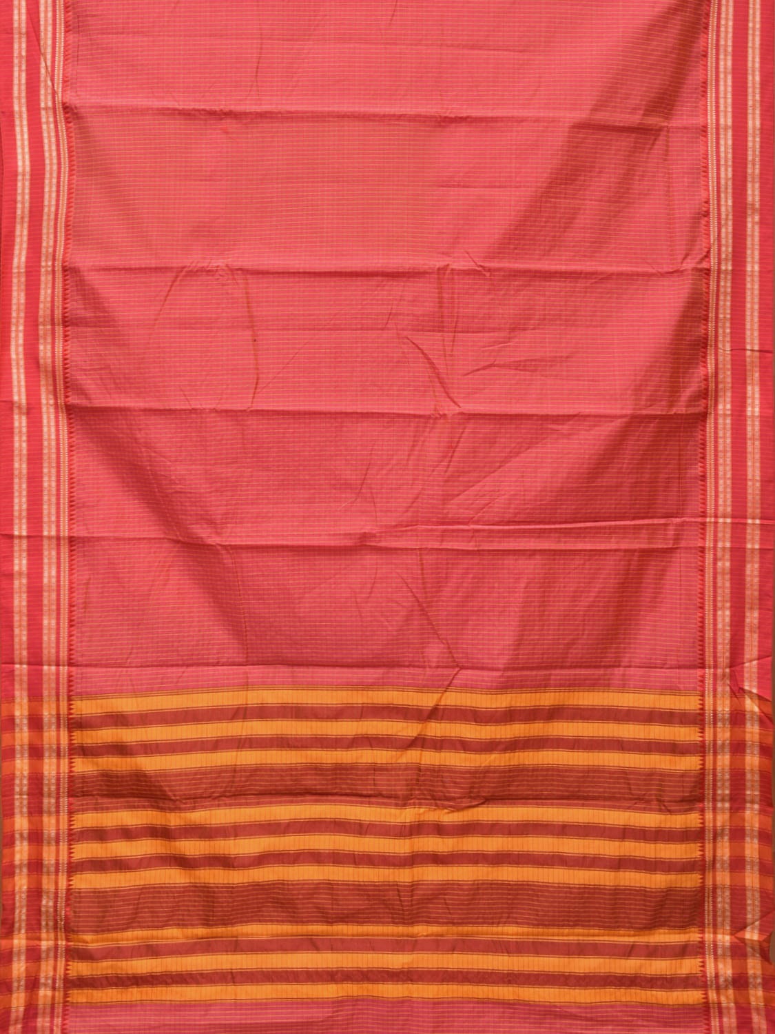 Pink Bamboo Cotton Saree with Checks Design No Blouse - Global Threads