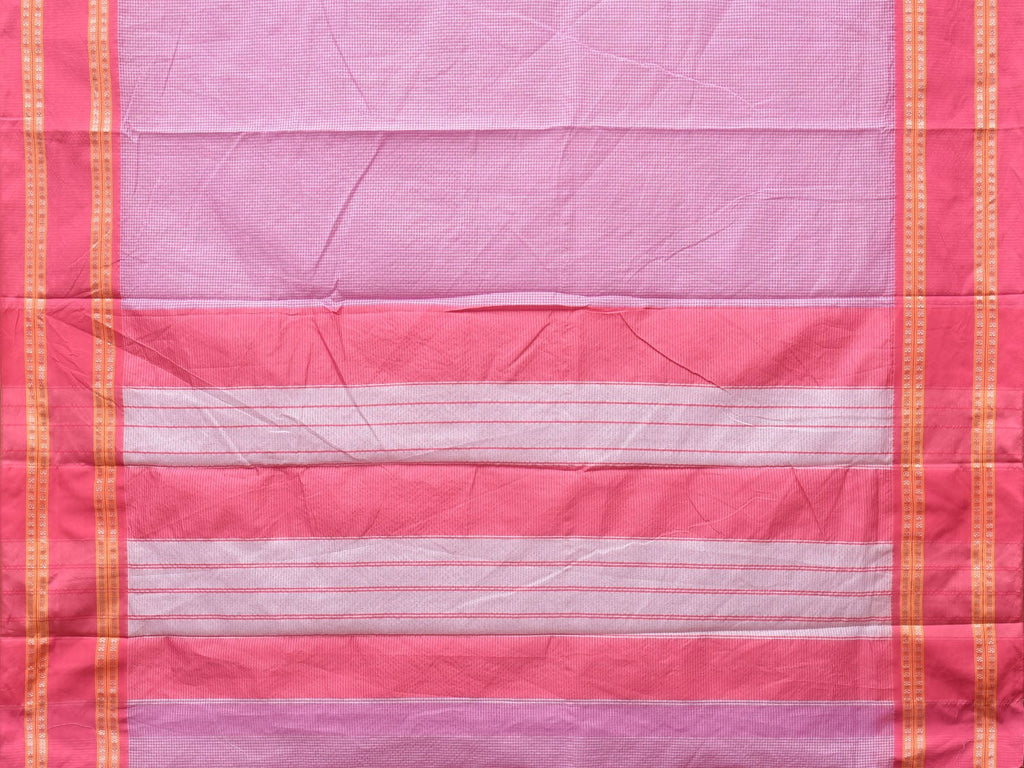 Pink Bamboo Cotton Saree with Small Checks Design No Blouse - Global Threads