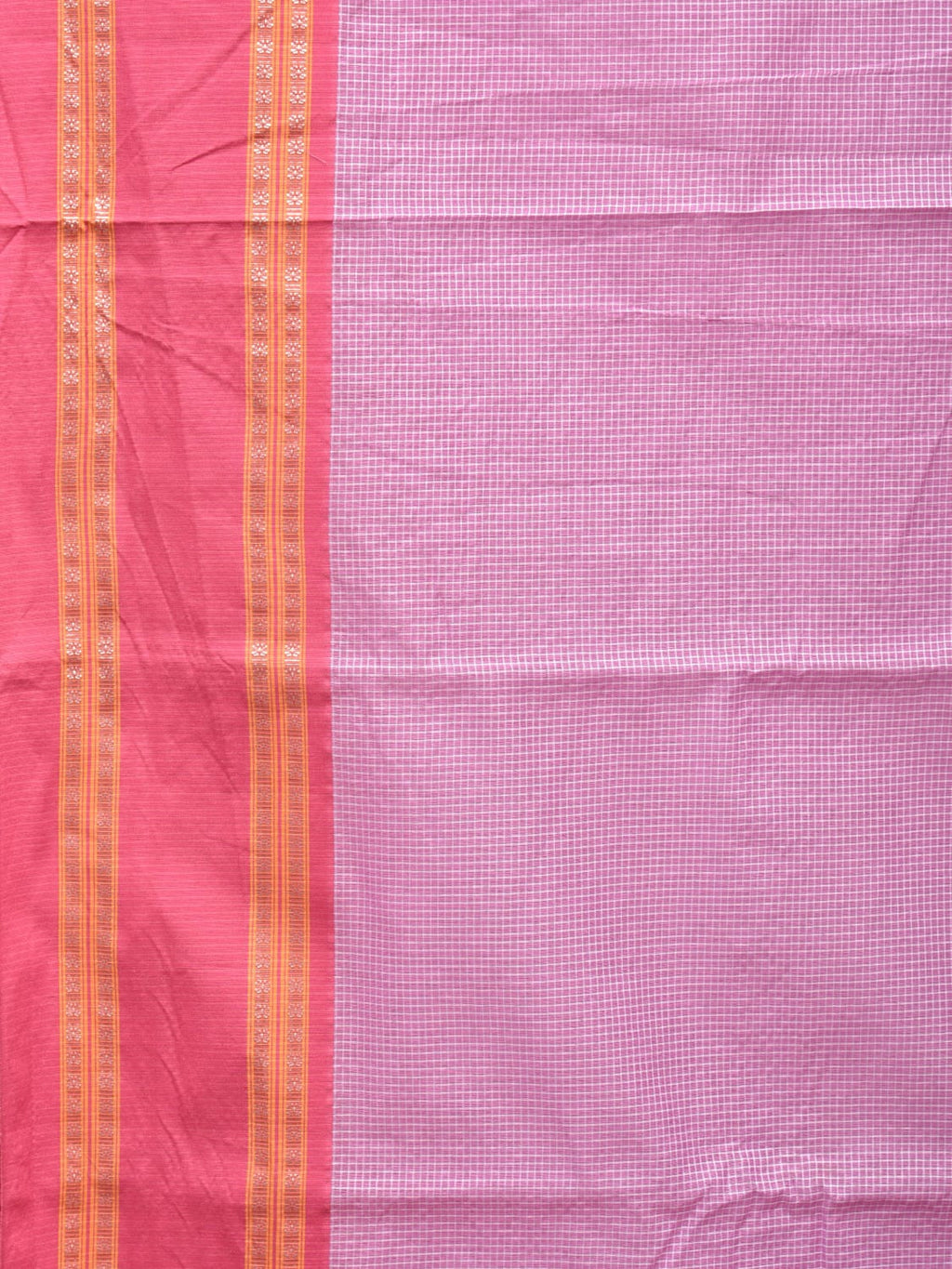 Pink Bamboo Cotton Saree with Small Checks Design No Blouse - Global Threads