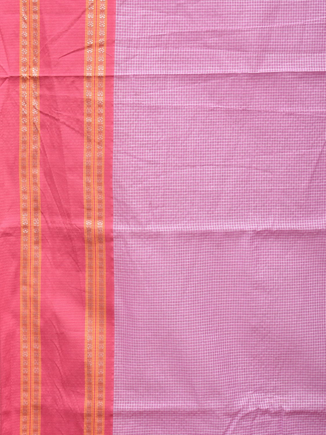 Pink Bamboo Cotton Saree with Small Checks Design No Blouse - Global Threads