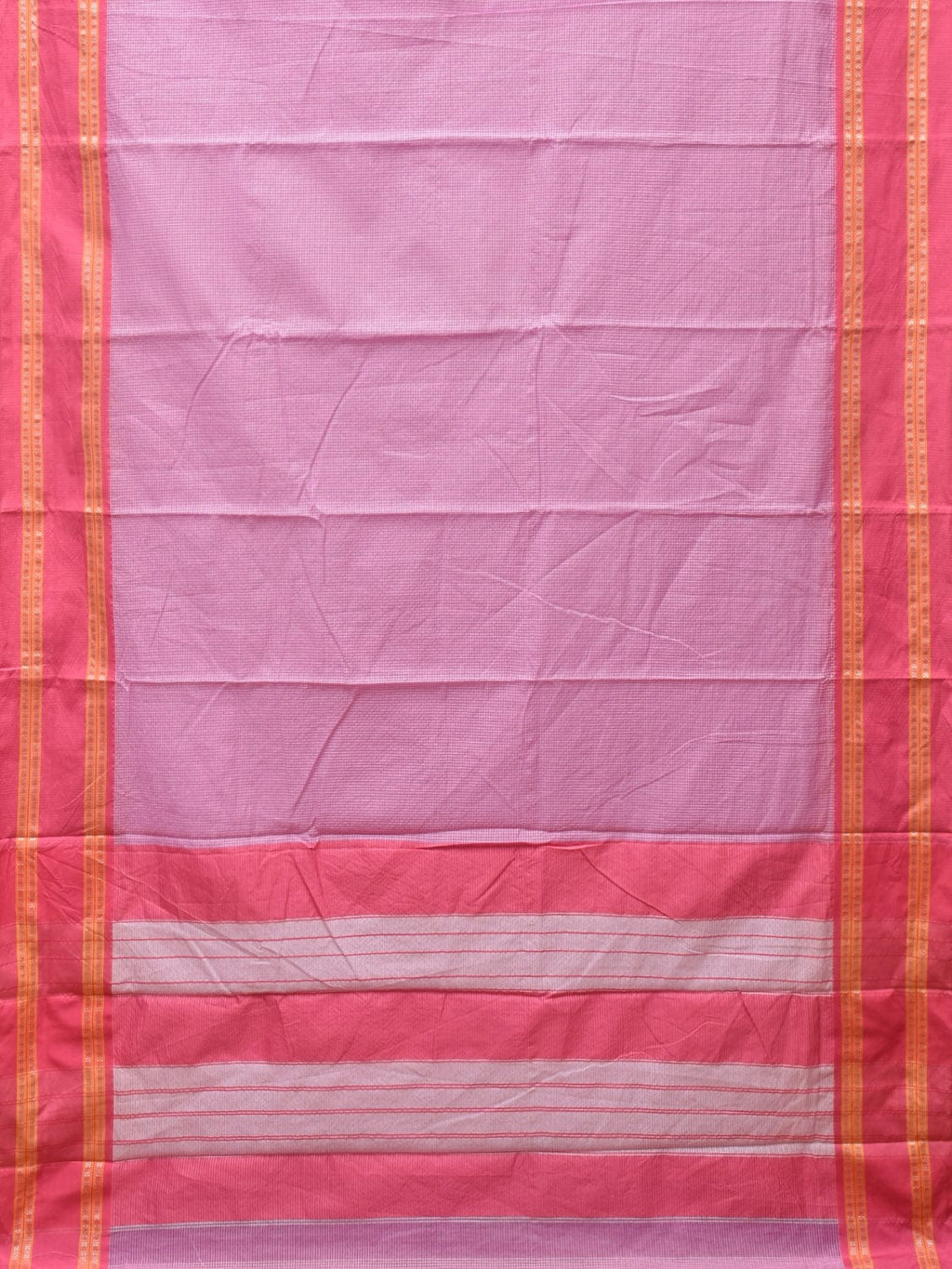 Pink Bamboo Cotton Saree with Small Checks Design No Blouse - Global Threads