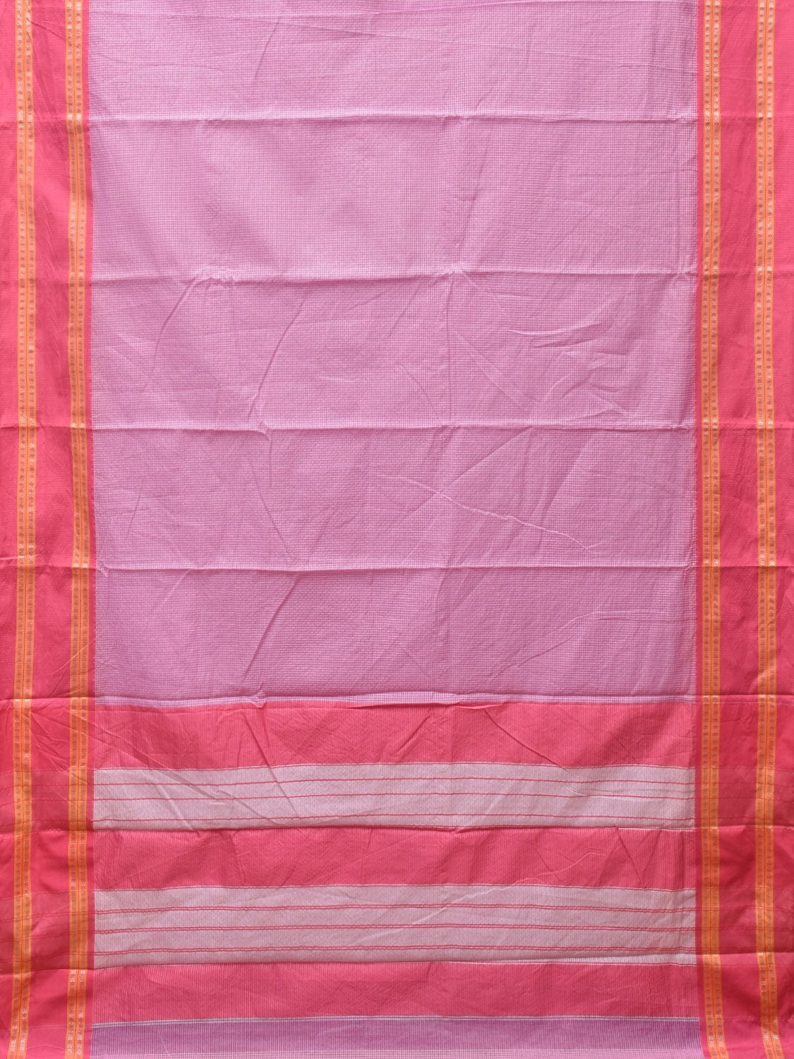 Pink Bamboo Cotton Saree with Small Checks Design No Blouse - Global Threads