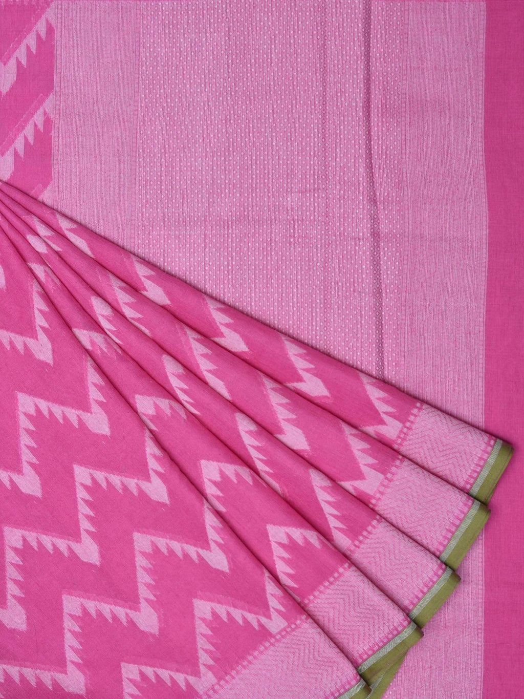 Pink Cotton Cut Work Handloom Saree with Zig-Zag Design - Global Threads