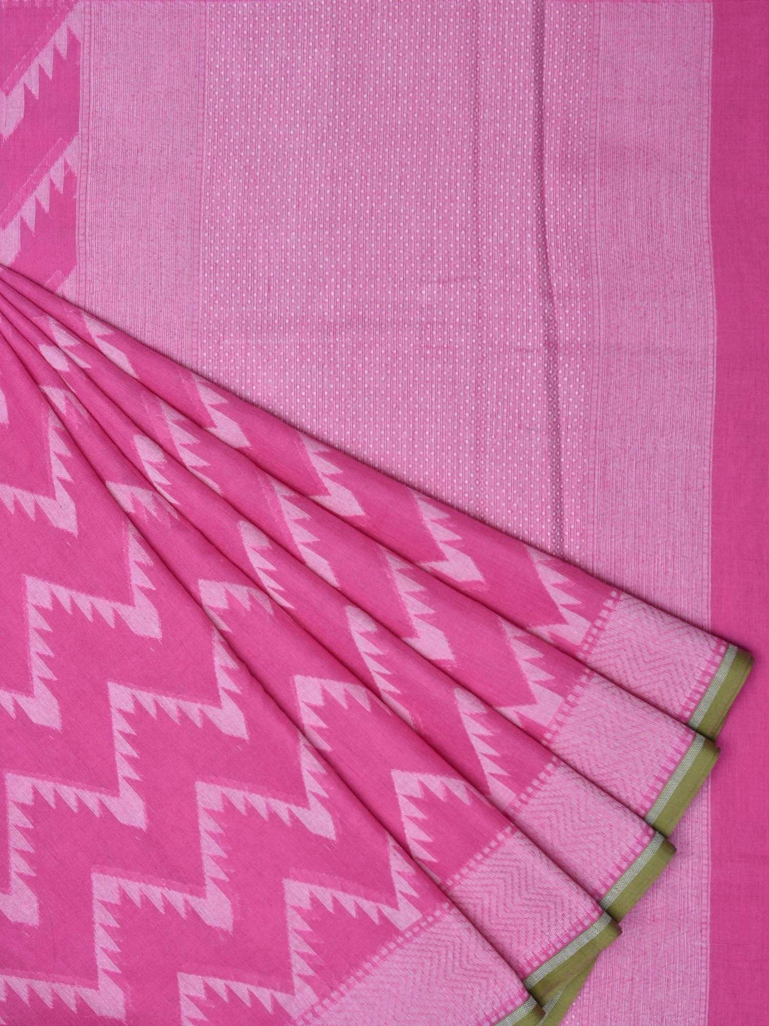 Pink Cotton Cut Work Handloom Saree with Zig-Zag Design - Global Threads