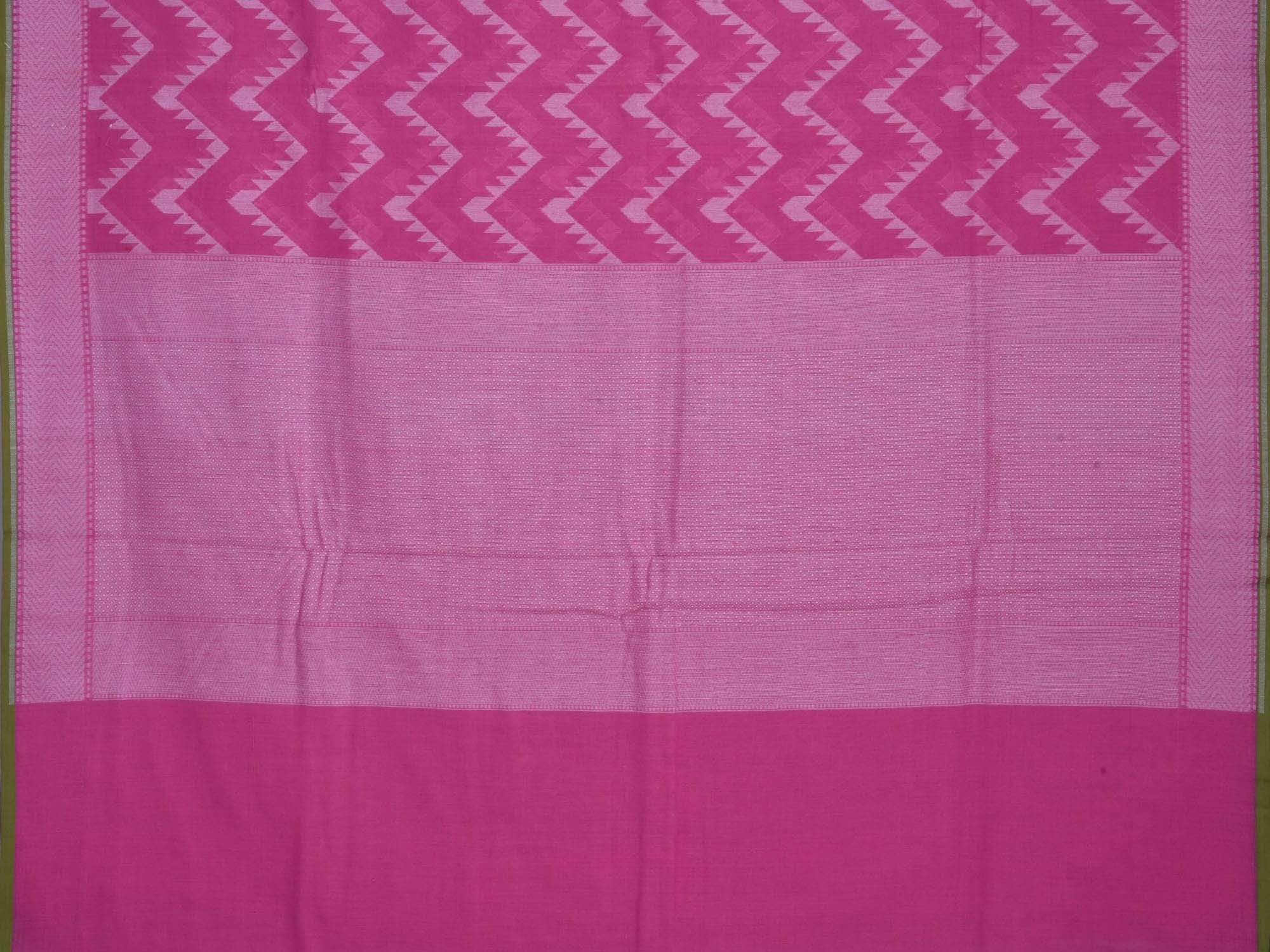 Pink Cotton Cut Work Handloom Saree with Zig-Zag Design - Global Threads