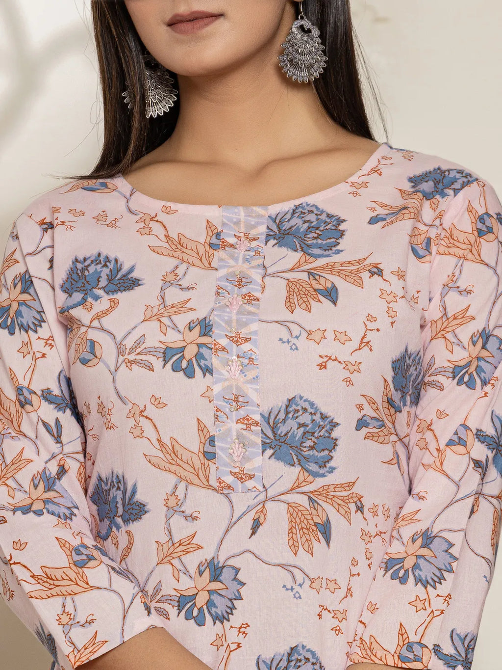 Yufta Pink Cotton Floral Print Kurta Dupatta Set
