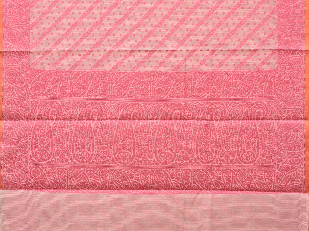 Pink Cut Work Sico Cotton Saree with Diagonal and Mango Border Design - Global Threads