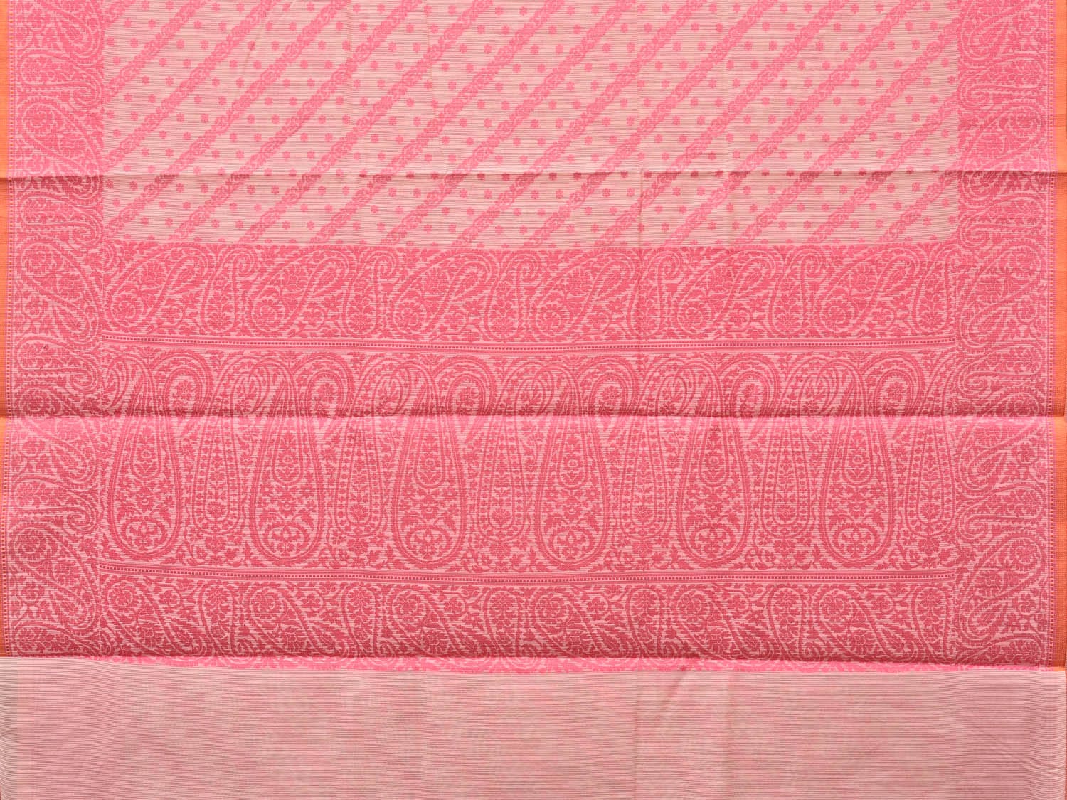 Pink Cut Work Sico Cotton Saree with Diagonal and Mango Border Design - Global Threads