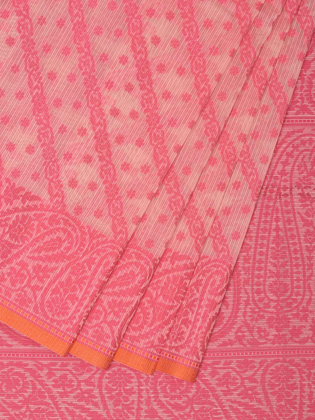 Pink Cut Work Sico Cotton Saree with Diagonal and Mango Border Design - Global Threads