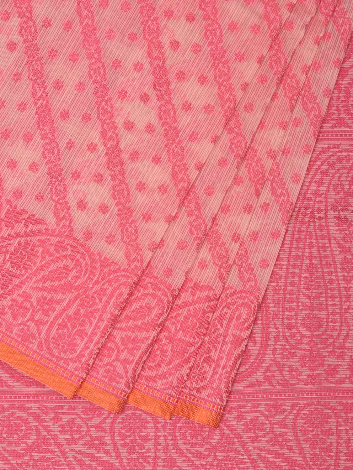 Pink Cut Work Sico Cotton Saree with Diagonal and Mango Border Design - Global Threads