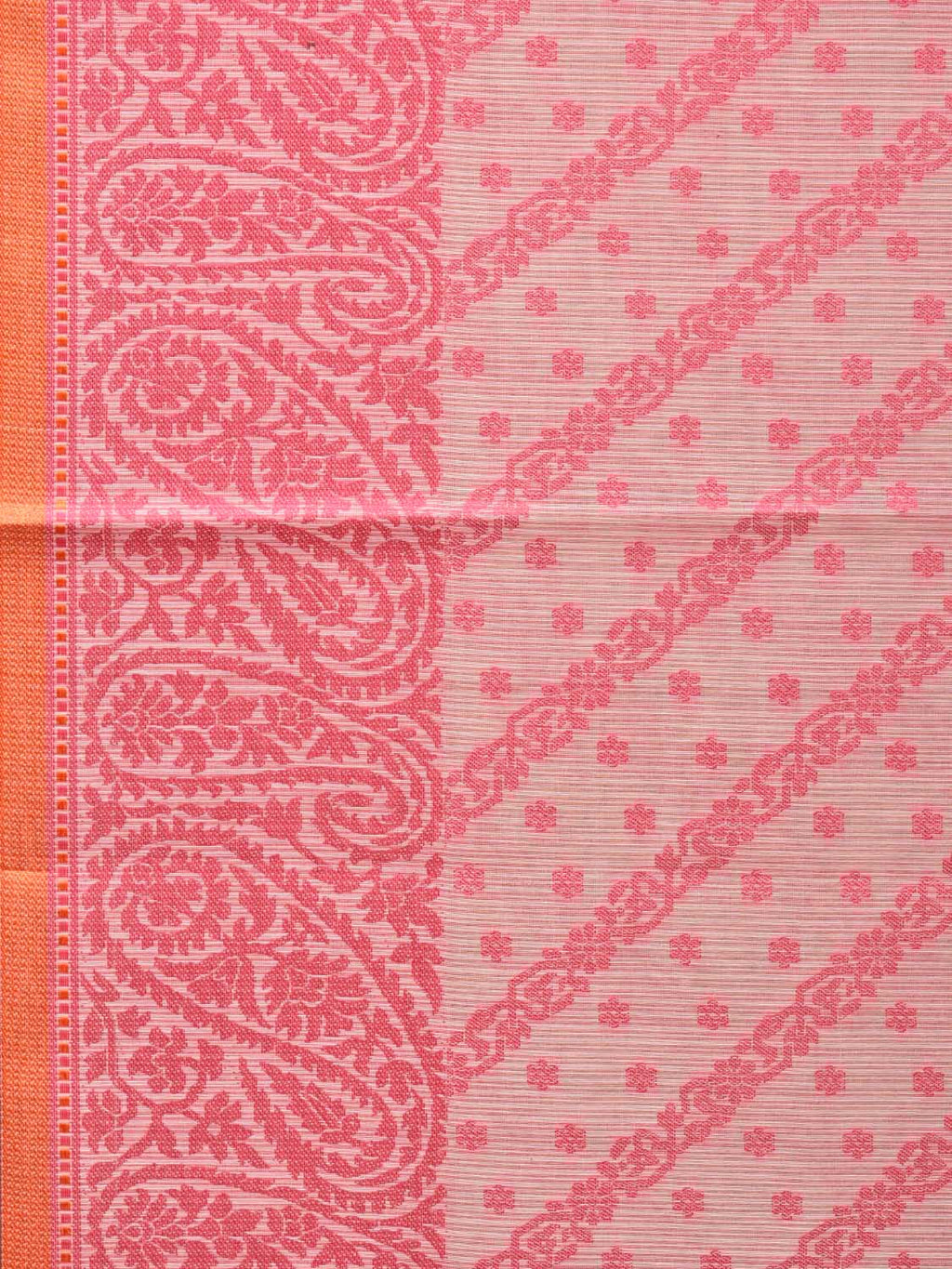 Pink Cut Work Sico Cotton Saree with Diagonal and Mango Border Design - Global Threads
