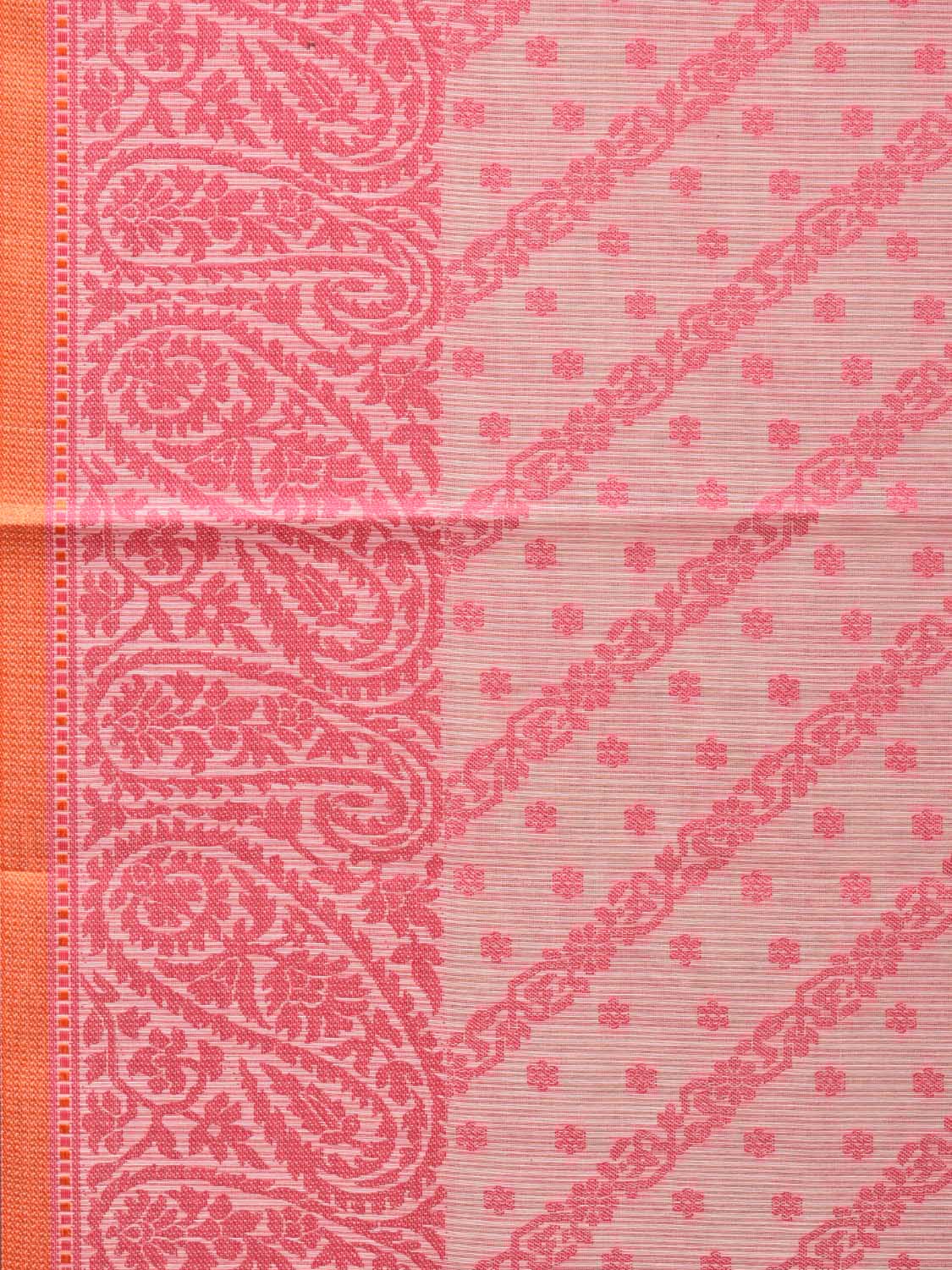 Pink Cut Work Sico Cotton Saree with Diagonal and Mango Border Design - Global Threads