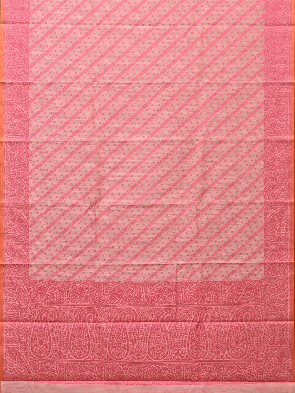 Pink Cut Work Sico Cotton Saree with Diagonal and Mango Border Design - Global Threads