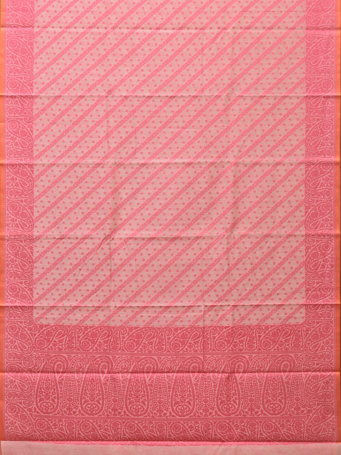 Pink Cut Work Sico Cotton Saree with Diagonal and Mango Border Design - Global Threads